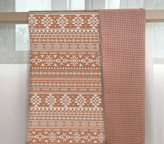 Baby Blanket - Dusty Pink / Brown Aztec