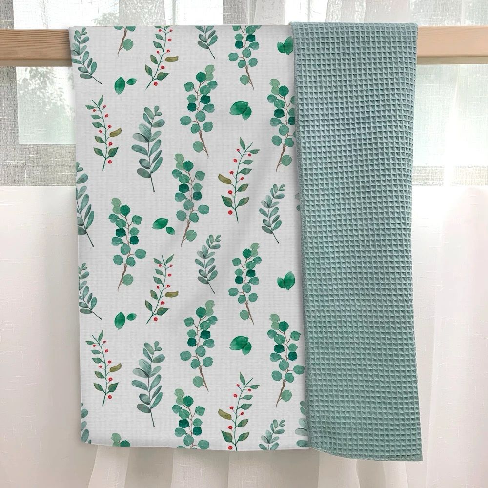 Baby Blanket – Grey / Green Leaf