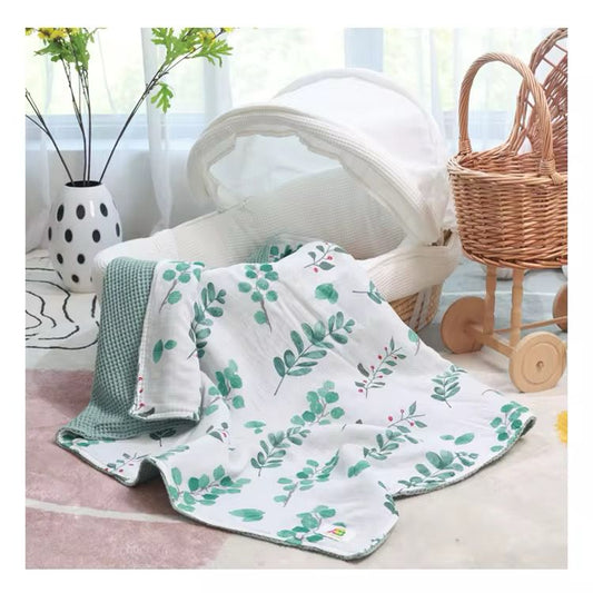 Baby Blanket – Grey / Green Leaf