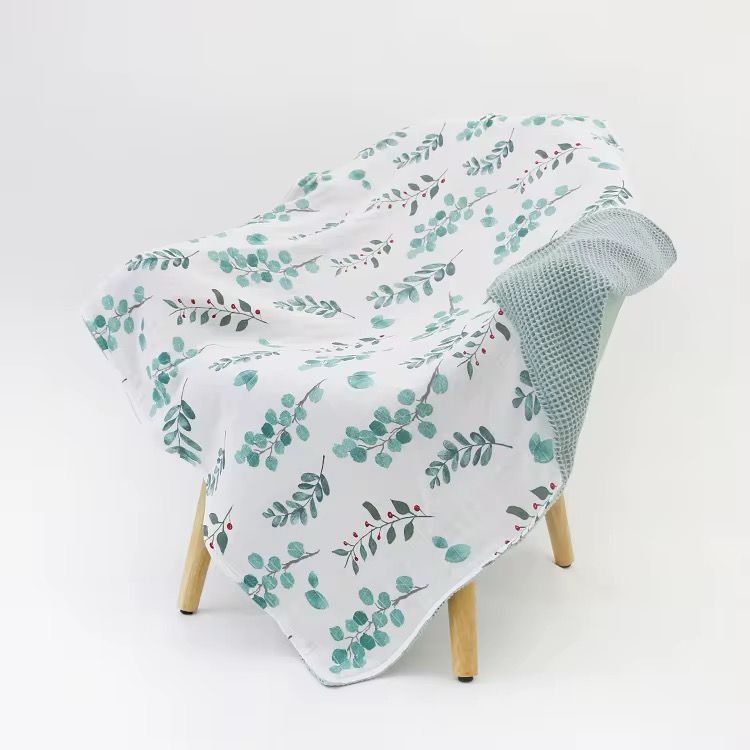 Baby Blanket – Grey / Green Leaf